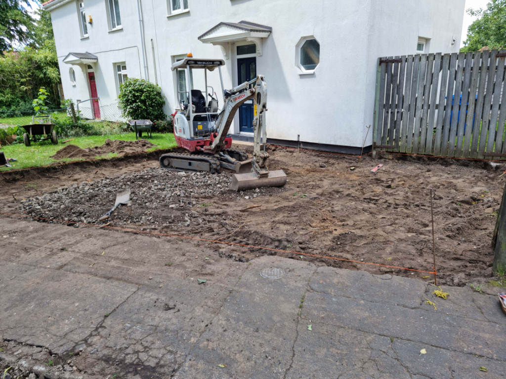 This is a photo of a dig out being carried out by Bury St Edmunds Driveway Solutions in preparation for a block paving driveway